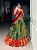 Tissue Kanjivaram Lehenga Set – Teal & Royal Blue