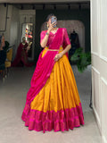 Tissue Kanjivaram Lehenga Set – Yellow & Pink
