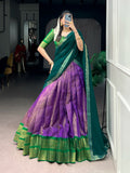 Tissue Kanjivaram Lehenga Set – Olive Green & Maroon