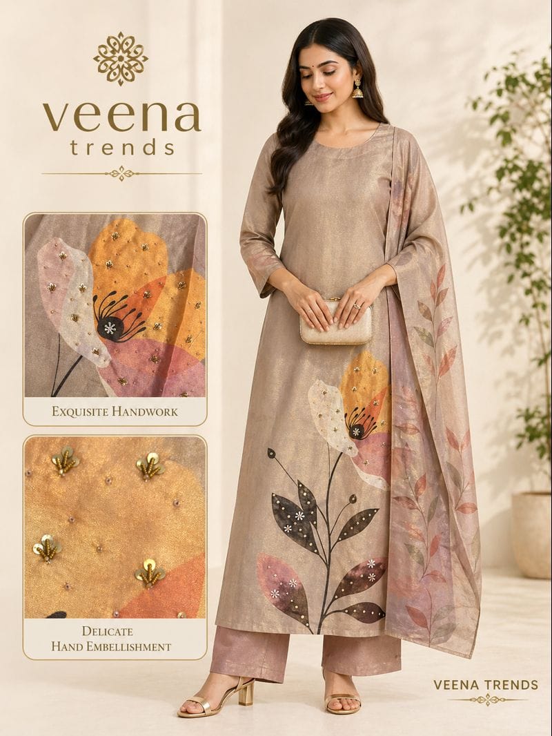 Floral Printed Suit Set - Taupe