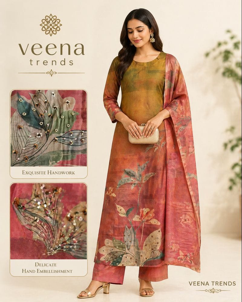 Floral Printed Suit Set - Olive Mustard