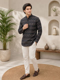 Black Tribal Stripe Short Kurta