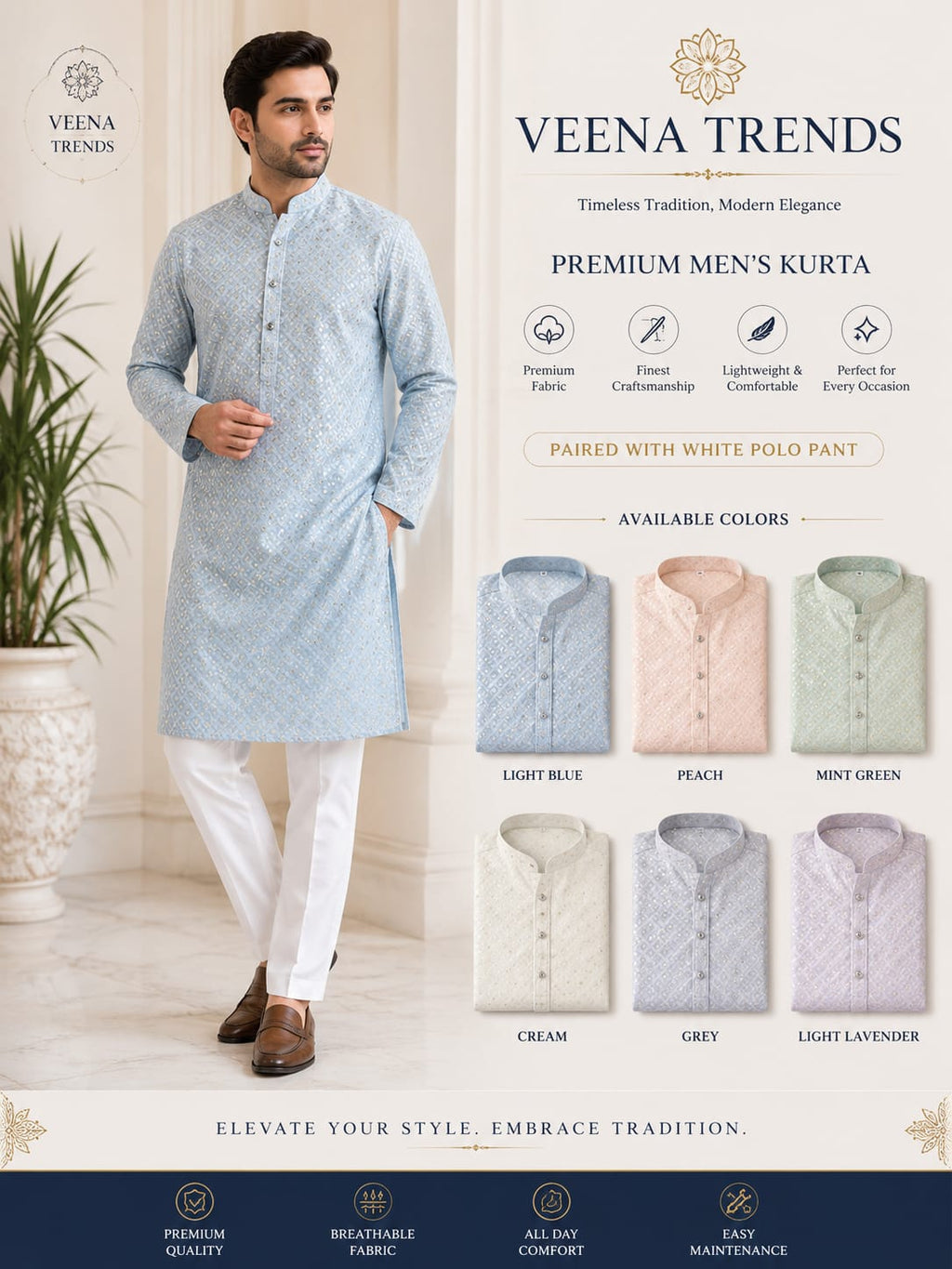 Premium Men's Kurta - Gray