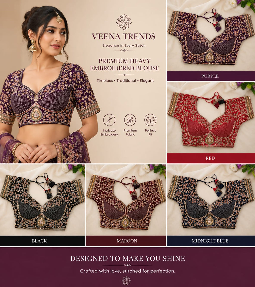 Premium Heavy Embroidered Blouse - Maroon