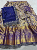 Mauve Gold Semi Kanjivaram Silk Lehenga Set with Royal Blue Embroidered Dupatta - Complete Set