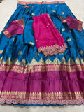 Purple Kanchi Cotton Silk Lehenga Set with Teal Dupatta & Blouse - Complete Set