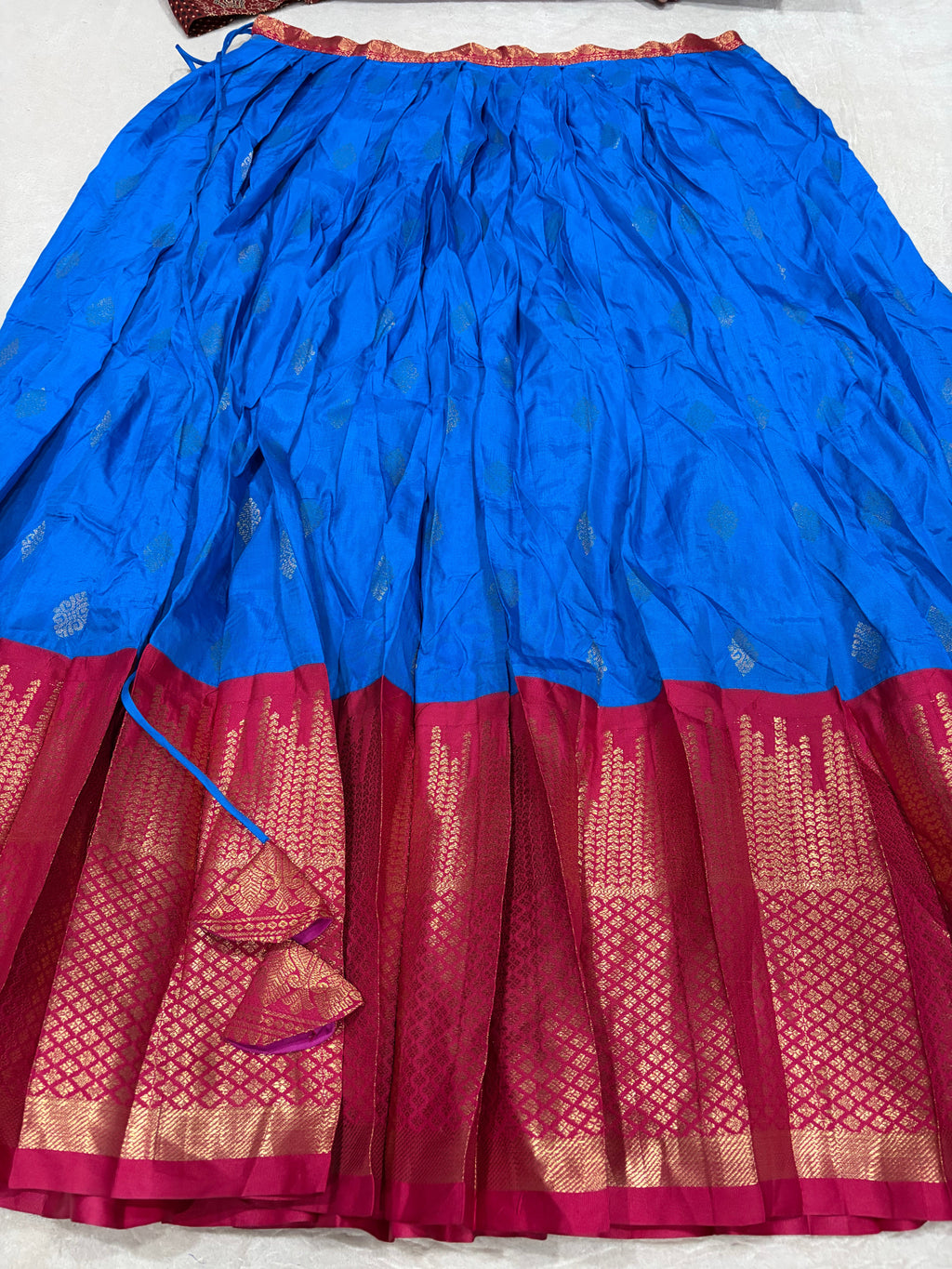 Royal Blue Kanchi Cotton Silk Lehenga skirt with magenta zari border