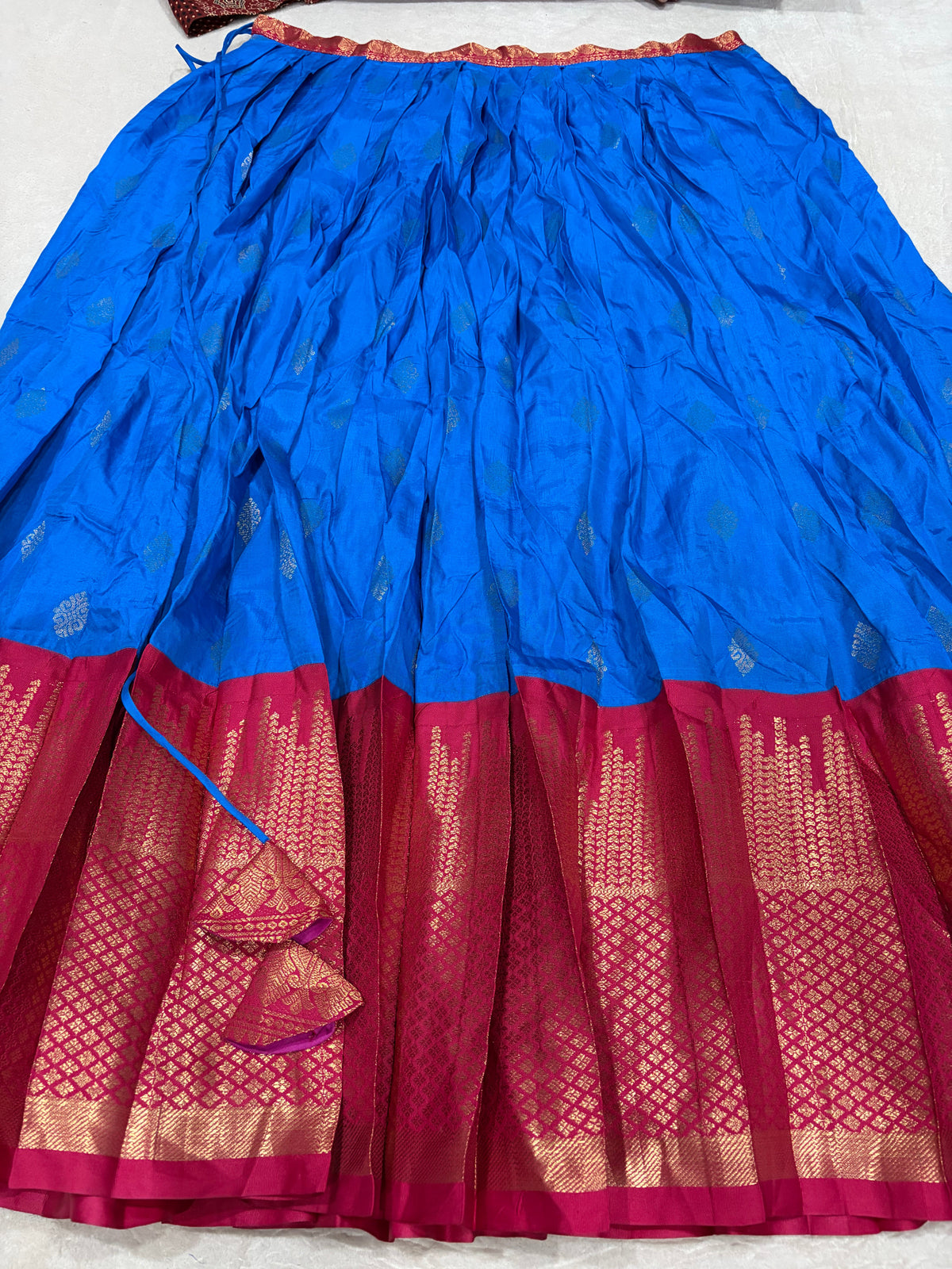 Royal Blue Kanchi Cotton Silk Lehenga skirt with magenta zari border