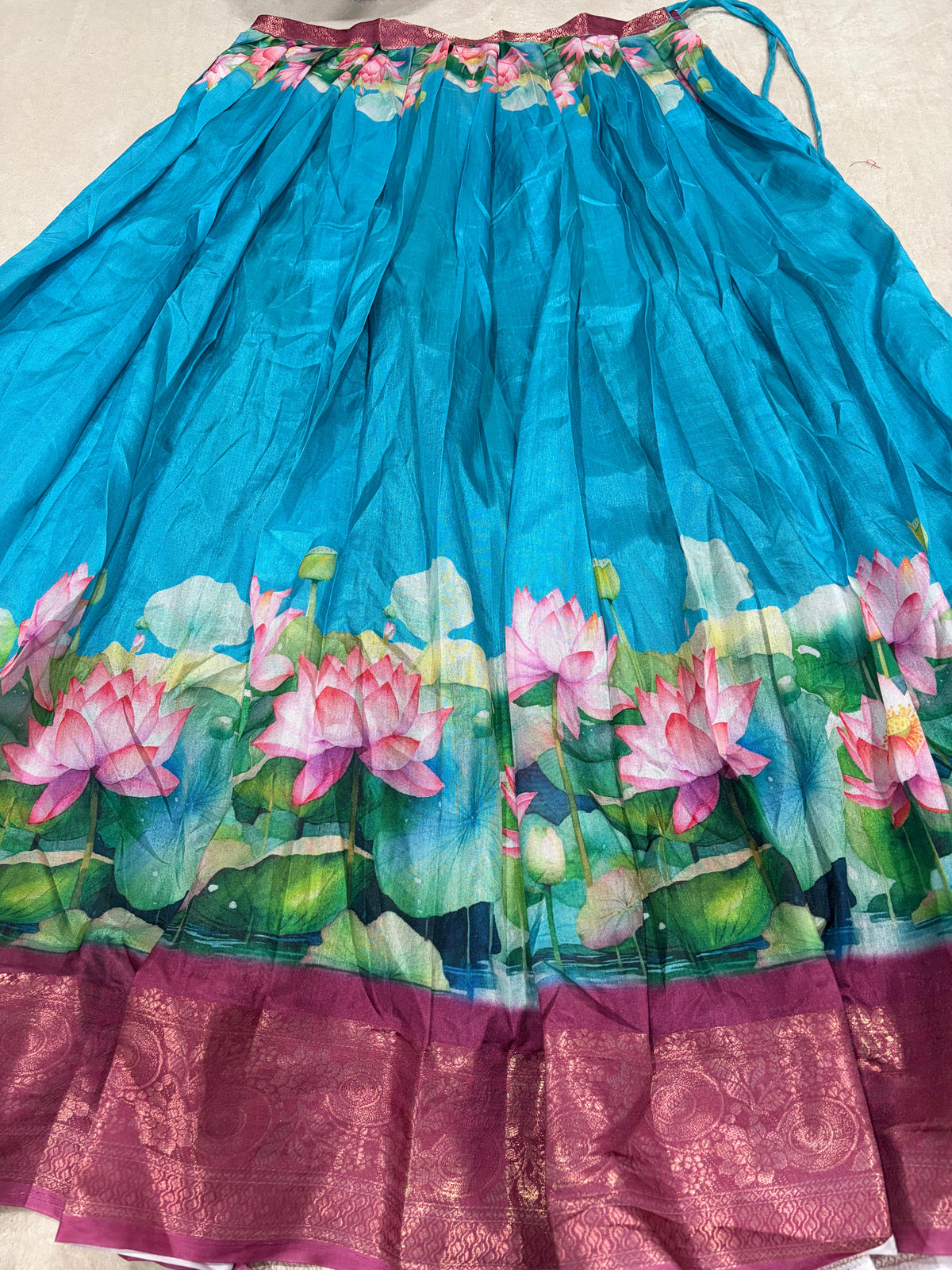 Royal Blue Lehenga Set with maroon embroidered blouse - full view