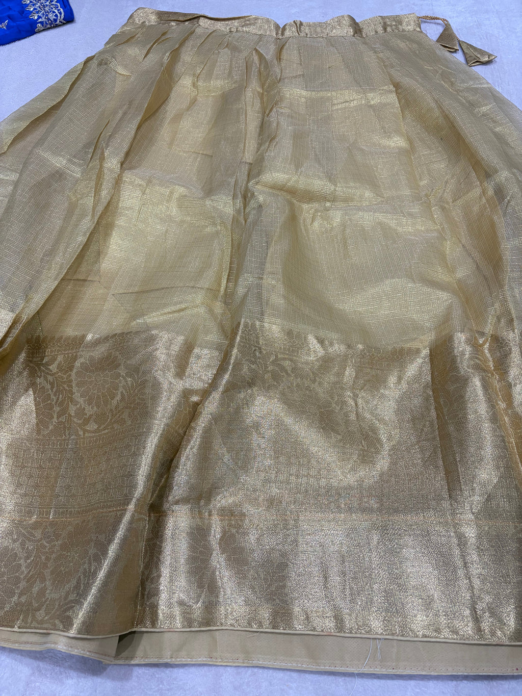 Golden tissue lehenga skirt full view