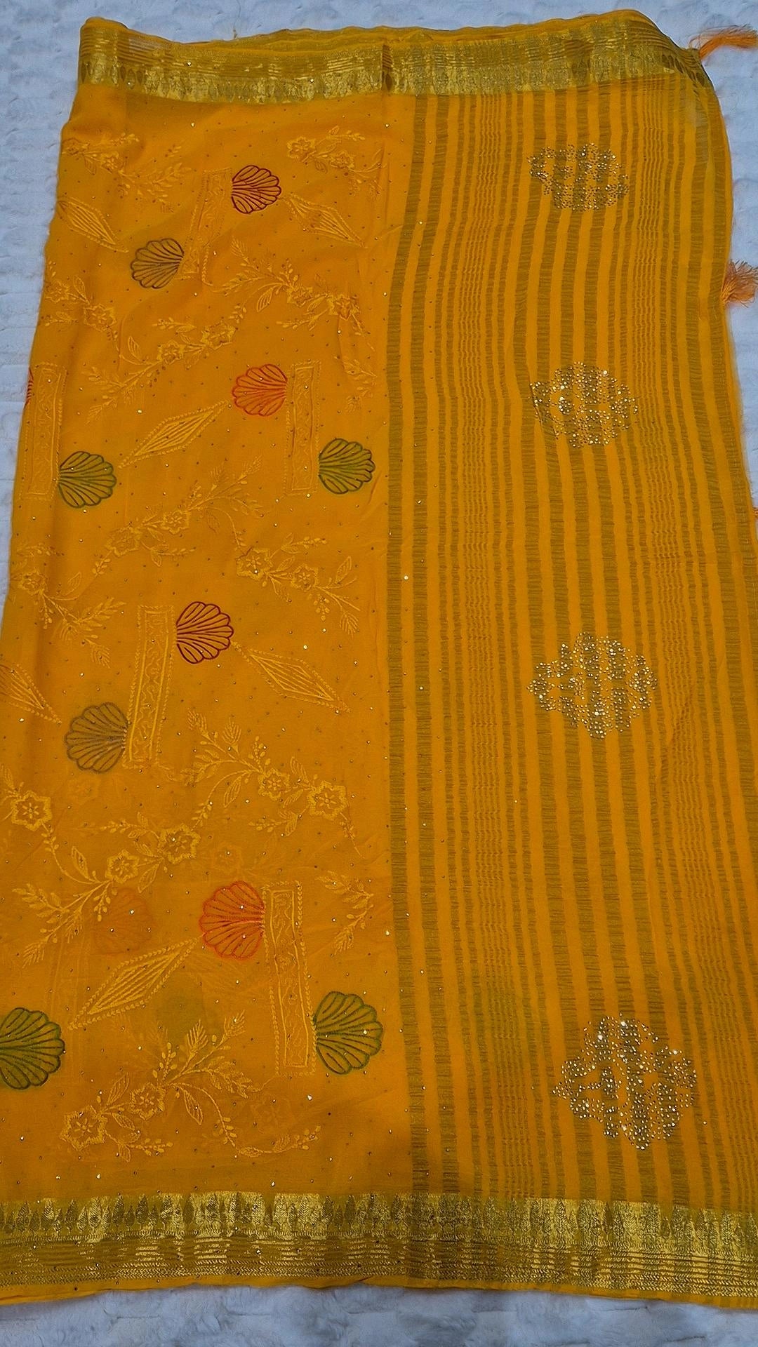 Mustard Yellow Embroidered Viscose Georgette Saree with Blouse