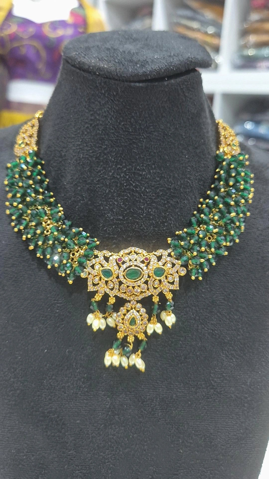 Emerald Green Crystal Bead Necklace Set