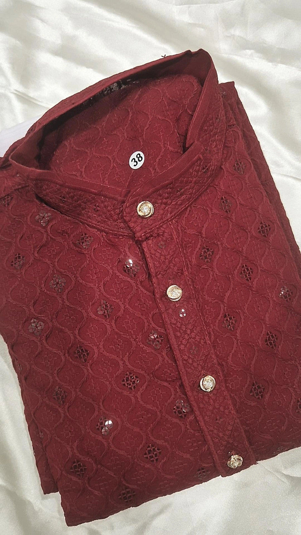 Men's Deep Maroon Chikankari Kurta Pyjama Set