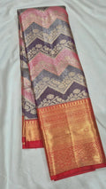 Grey Purple & Pink Chevron Kanjivaram Pattu Saree
