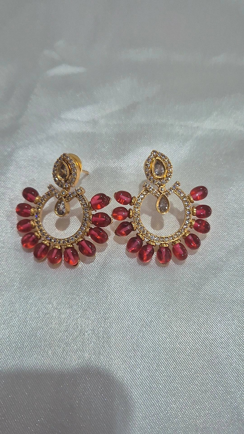 Red Chandbali Earrings — Ruby Cabochon & Polki