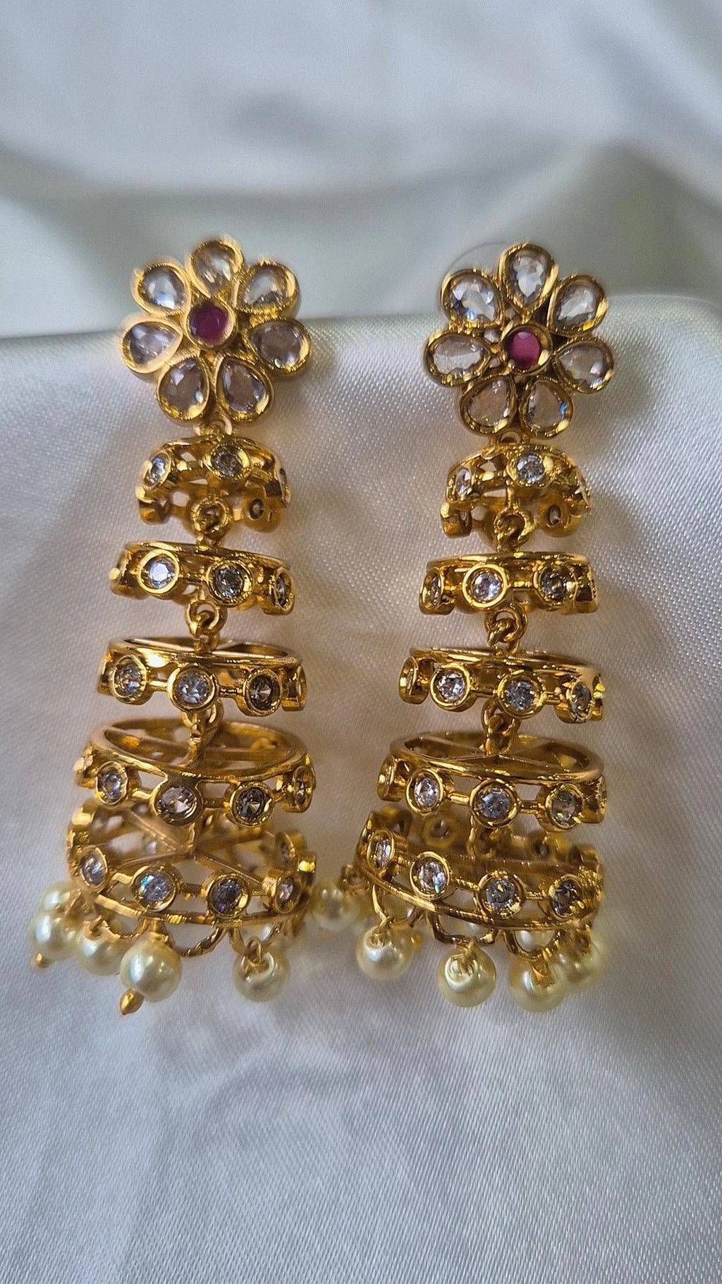 Gold Kundan Long Jhumka Earrings