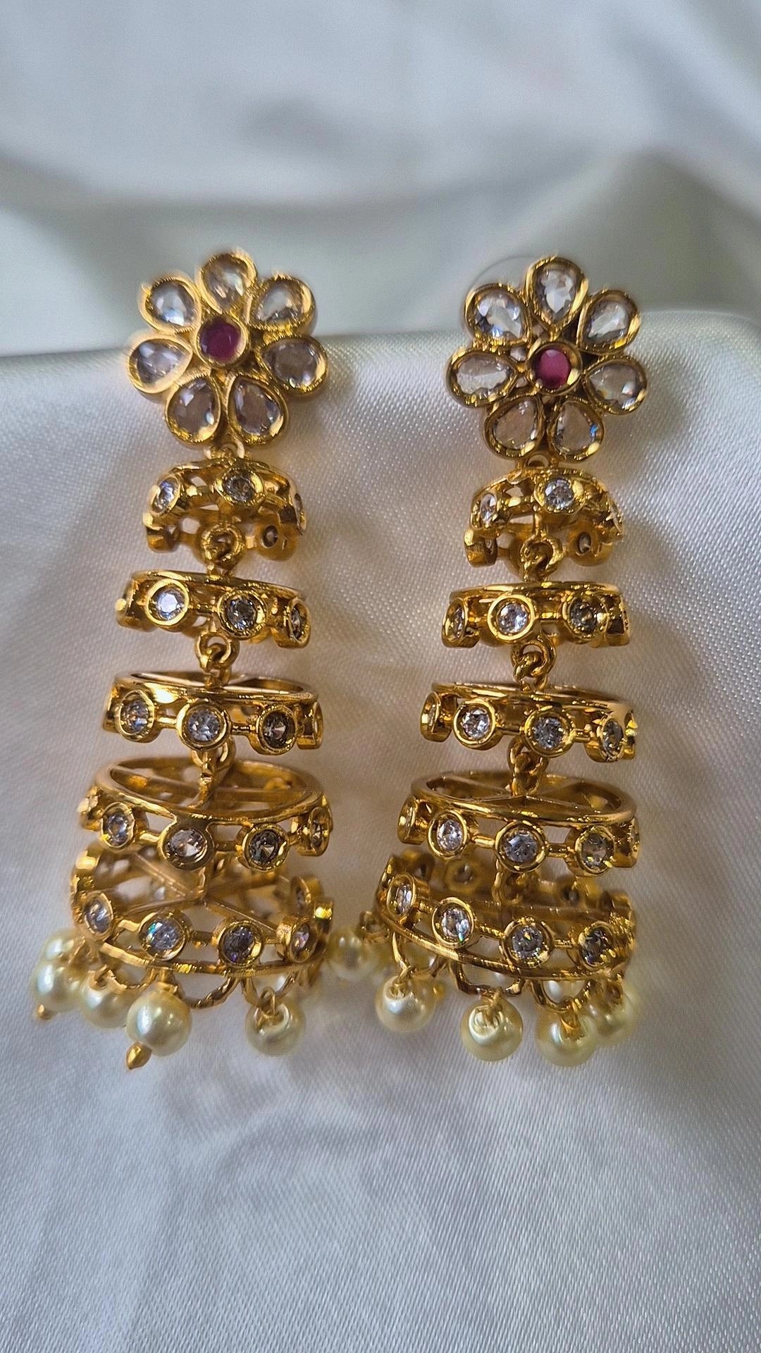 Gold Kundan Long Jhumka Earrings