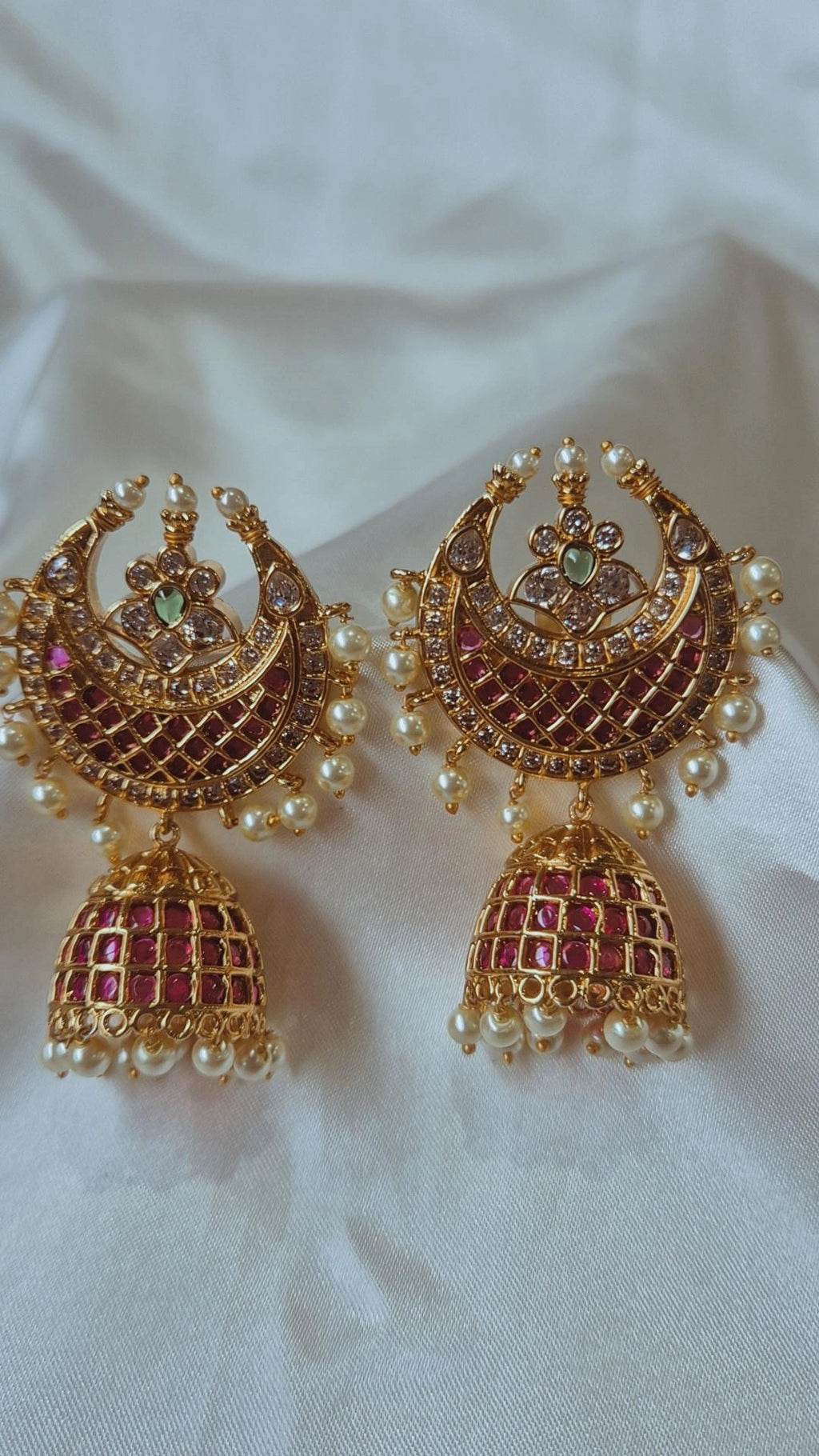 Gold Kemp Chandbali Jhumka Earrings