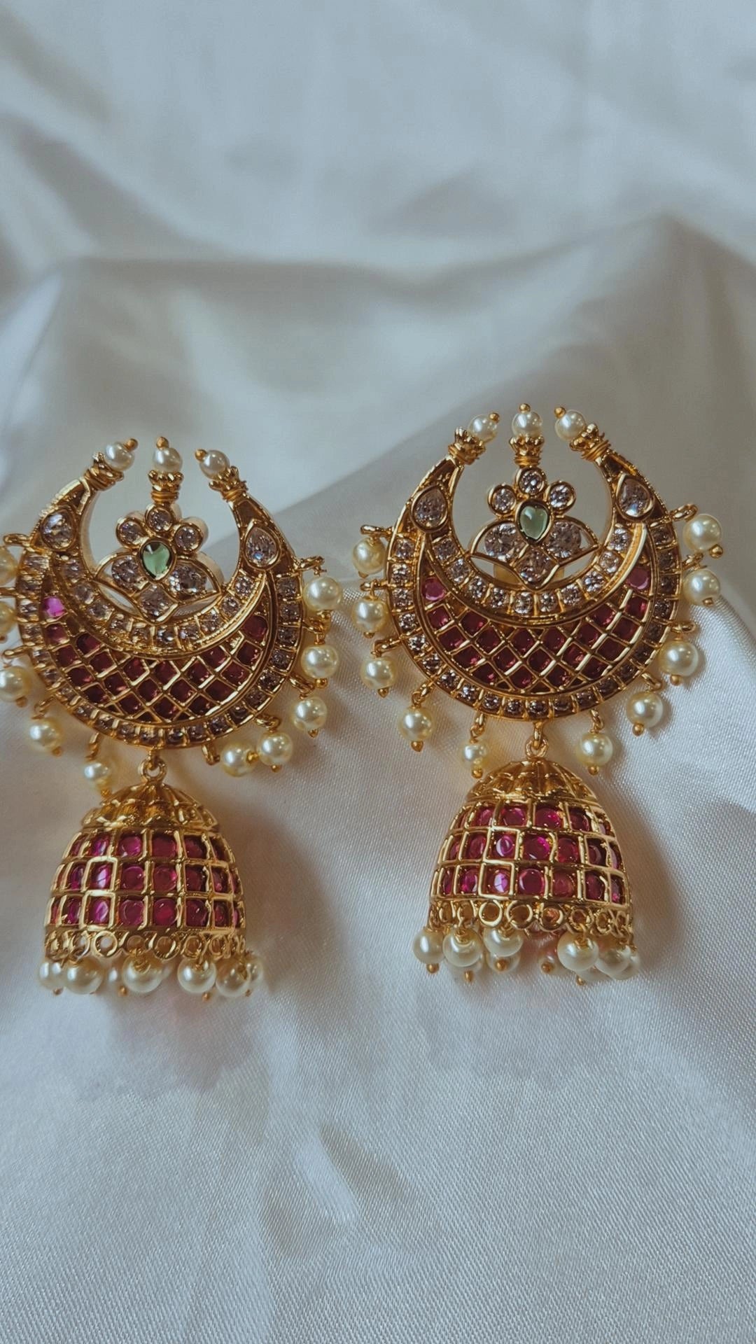 Gold Kemp Chandbali Jhumka Earrings