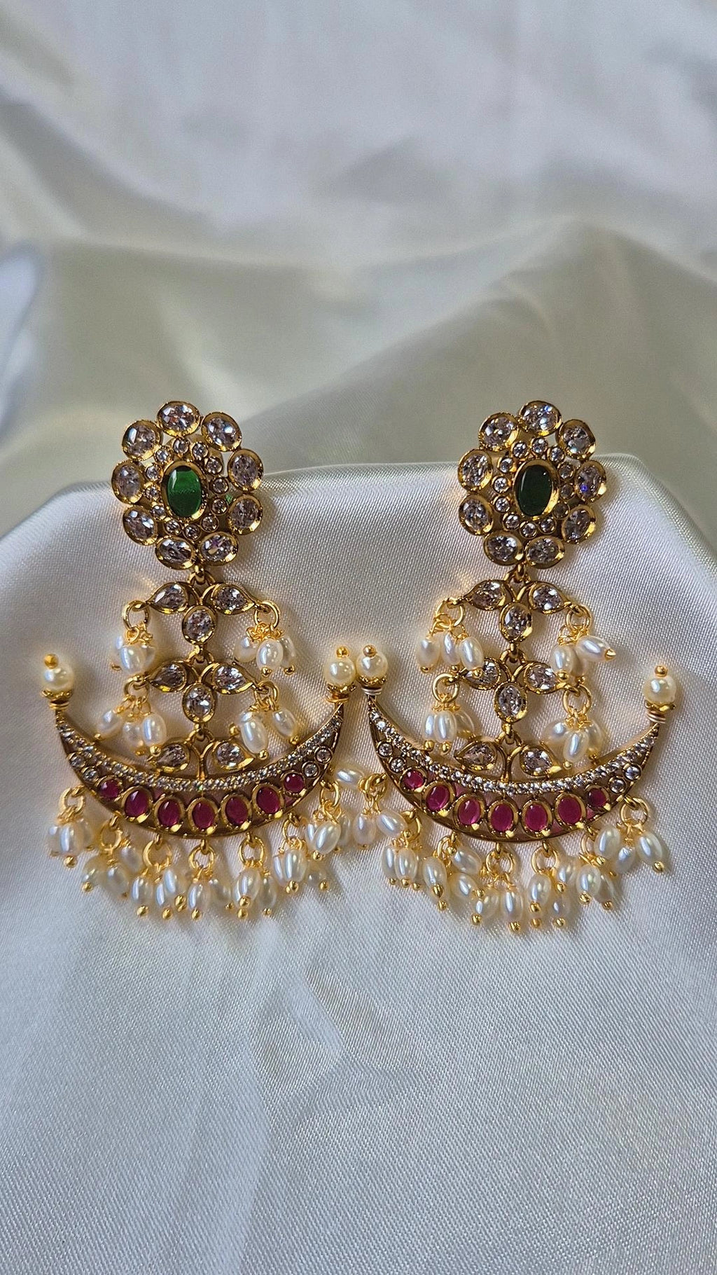 Gold Chandbali Earrings with Emerald & Ruby