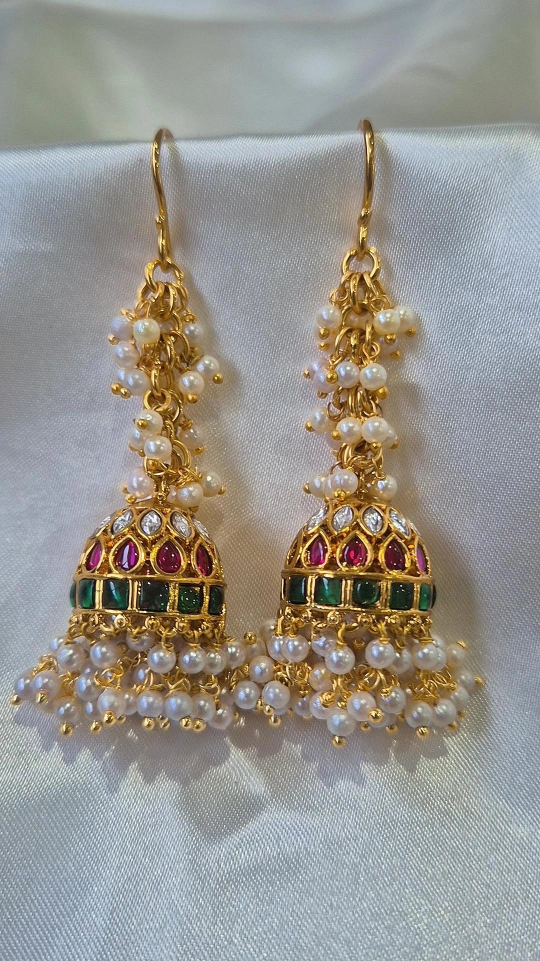Gold Pearl Cluster Jhumka Earrings