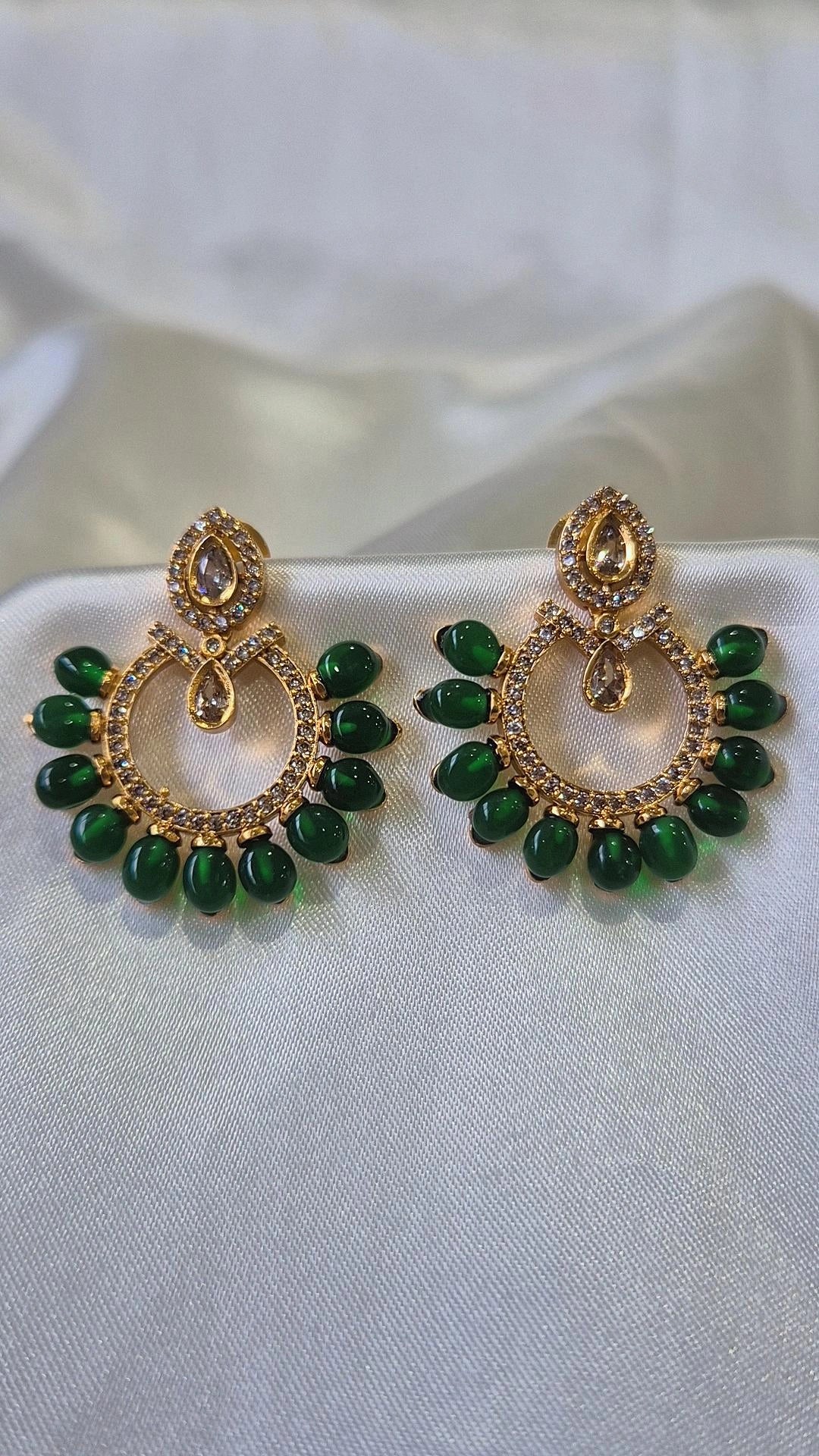 Gold Emerald Green Chandbali Earrings