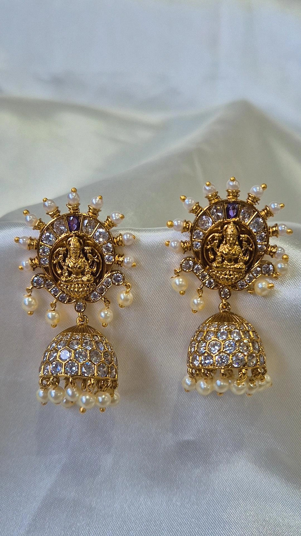 Gold Temple Lakshmi Sunburst Jhumka Earrings