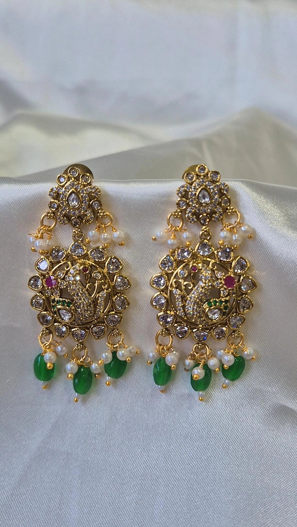 Gold Polki Peacock Long Drop Earrings
