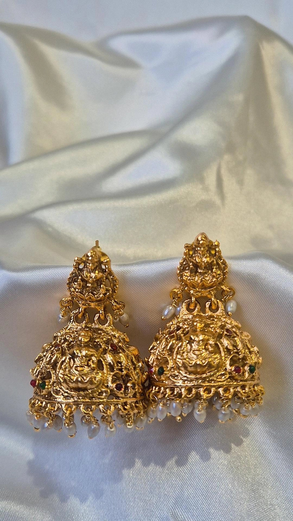 Gold Antique Temple Lakshmi Oversized Jhumka Earrings
