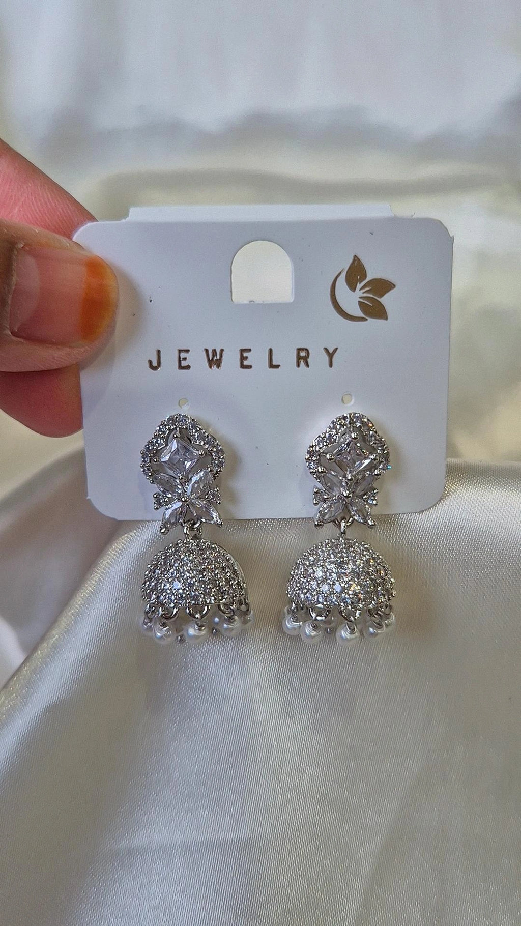 Silver Clear CZ Diamond Butterfly Jhumka Earrings