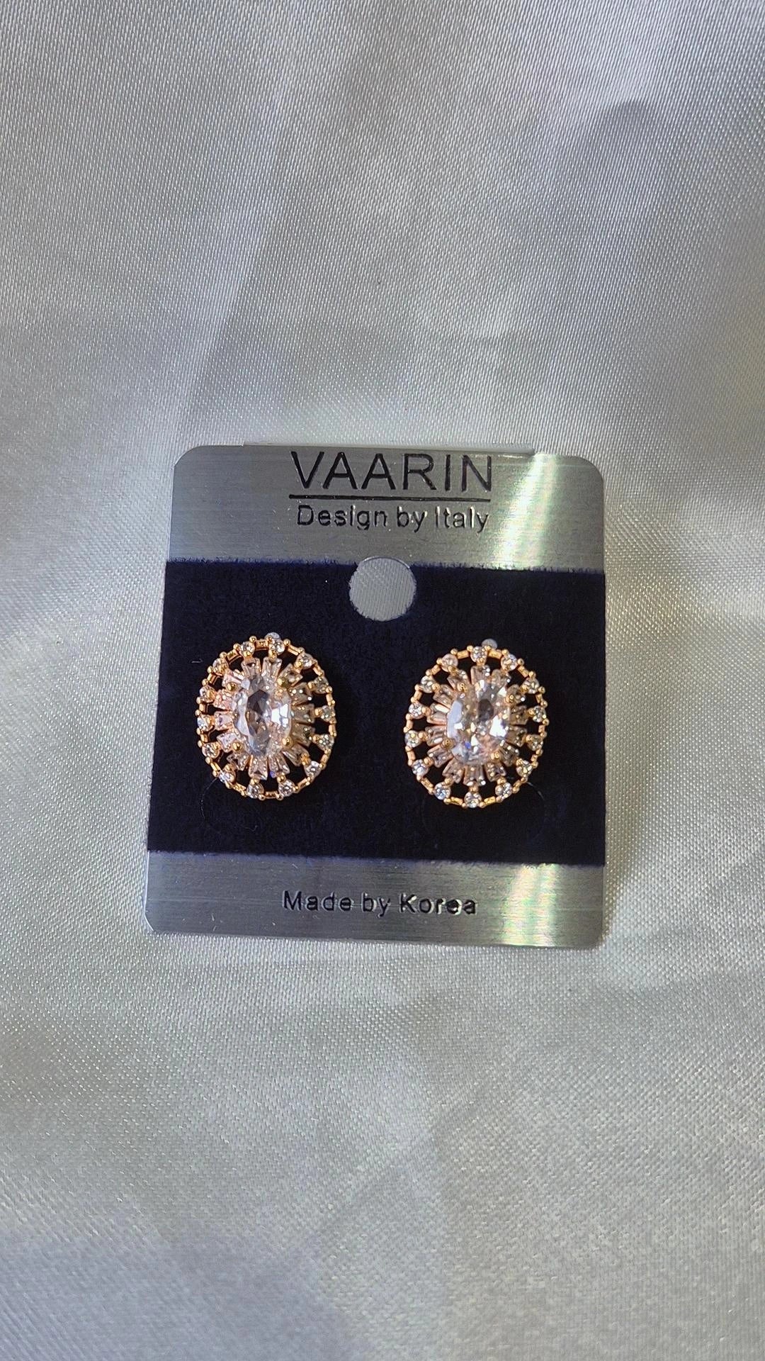Rose Gold Oval Sunburst CZ Stud Earrings