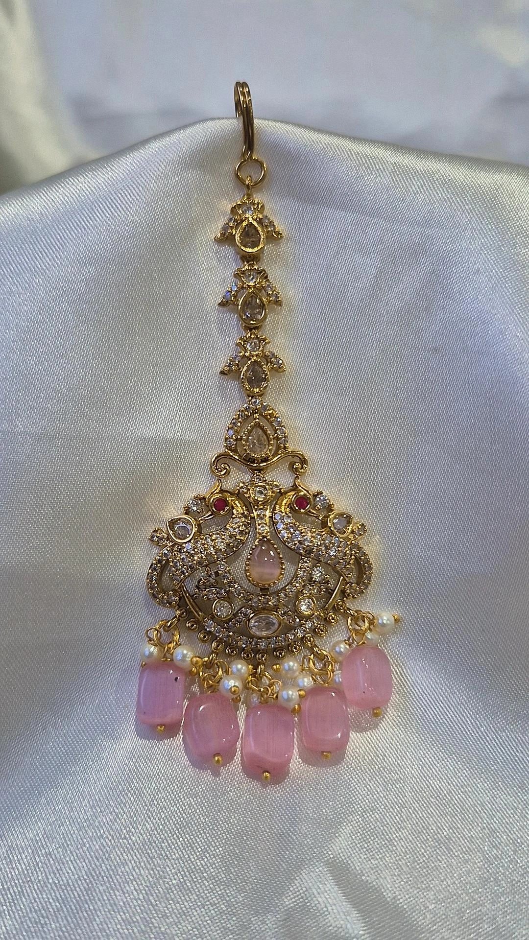 Gold Ruby Round Disc Chandbali Maang Tikka