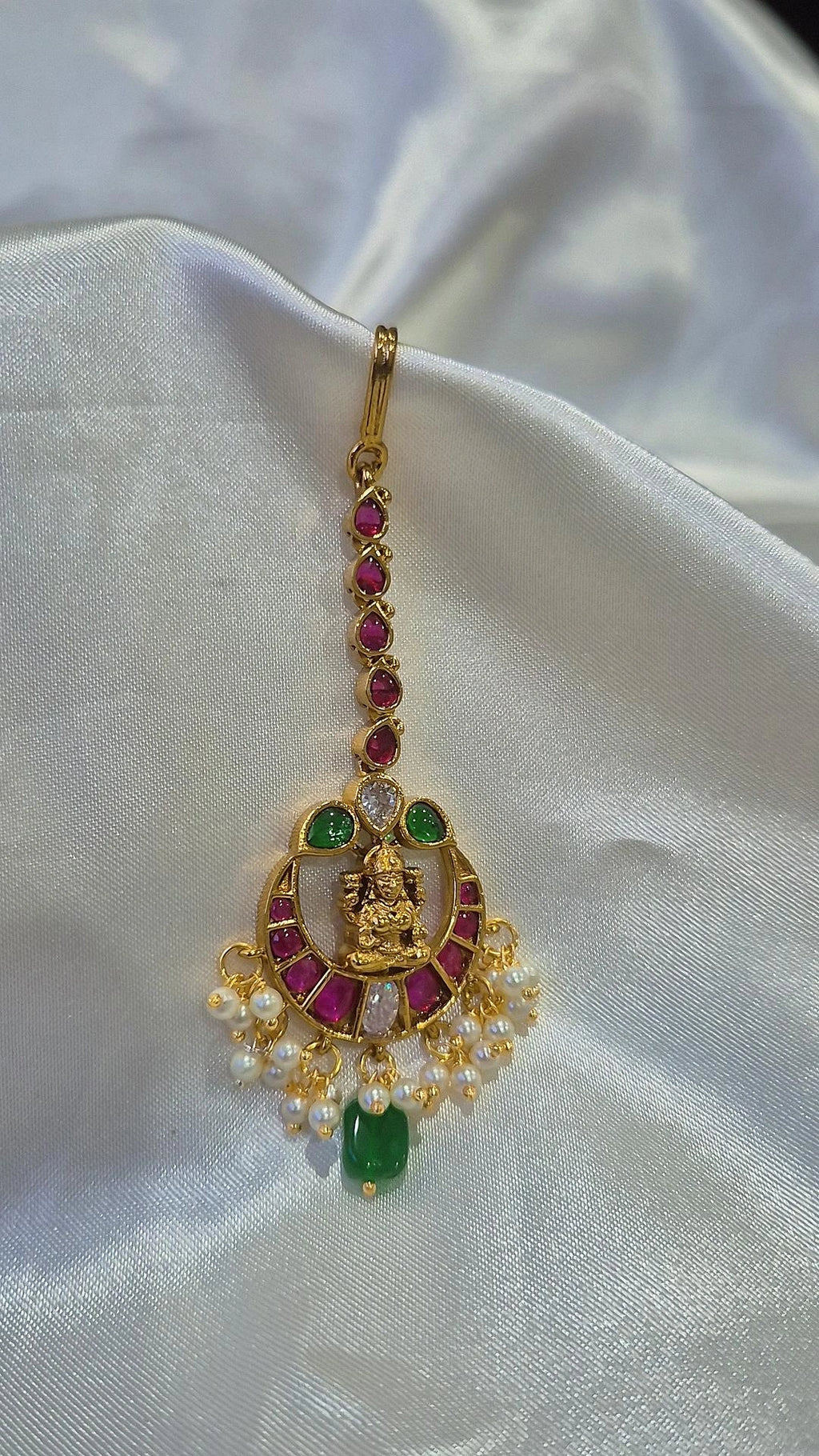 Gold CZ Open Triangle Filigree Maang Tikka