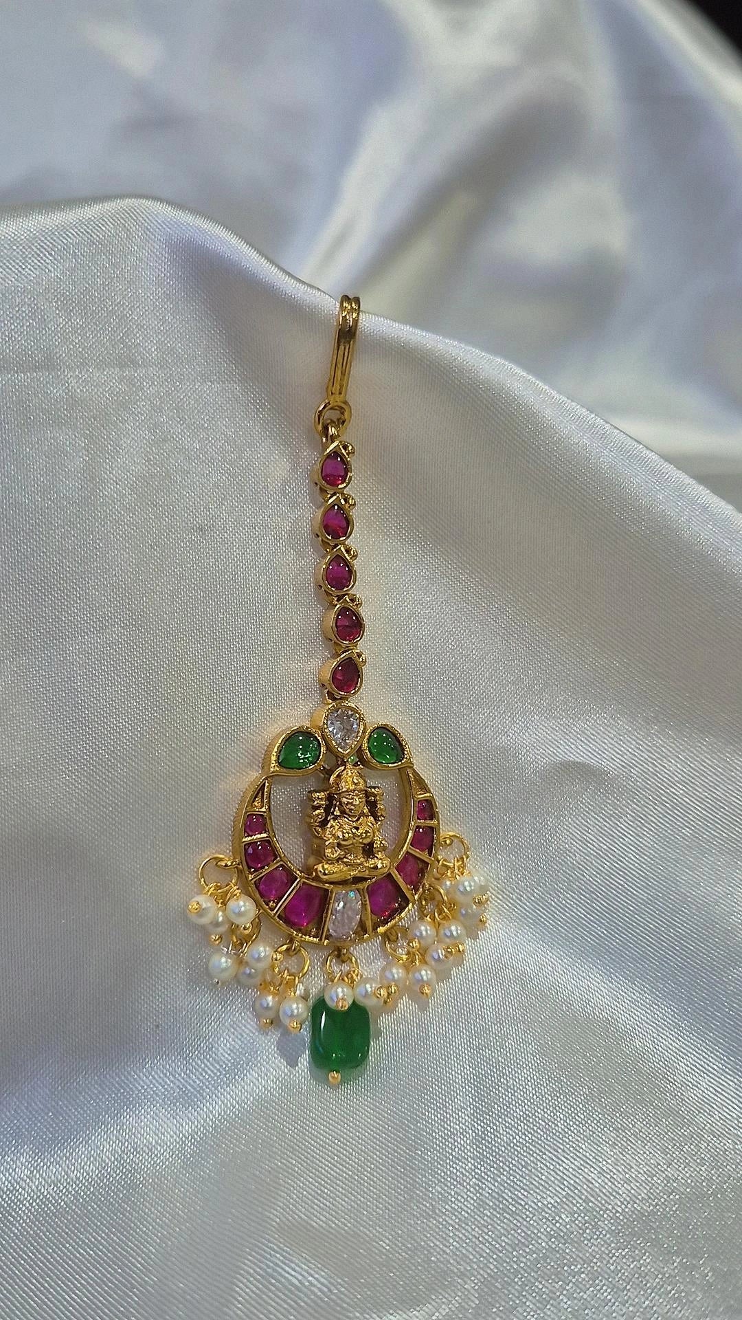 Gold CZ Open Triangle Filigree Maang Tikka