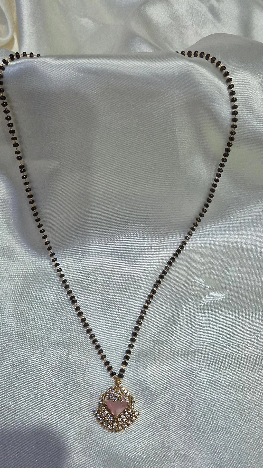Gold CZ Diamond Pendant Black Bead Mangalsutra