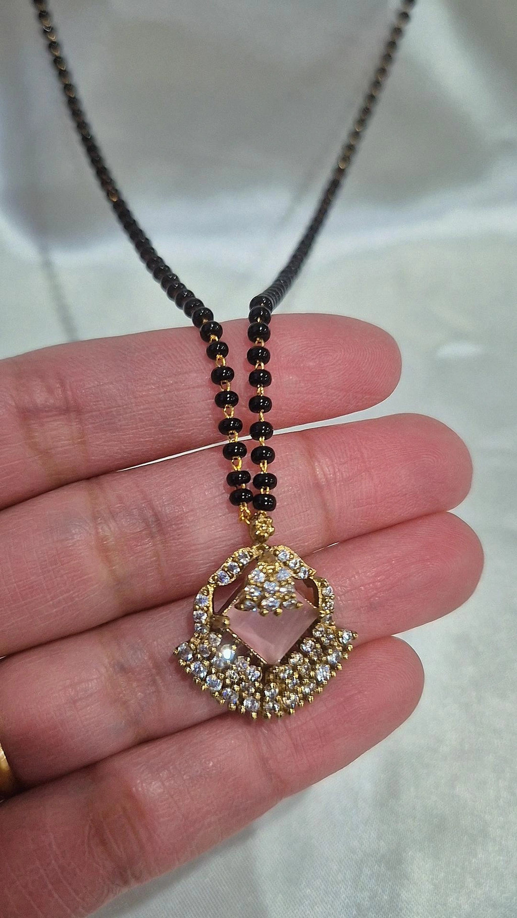 Gold CZ Diamond Pendant Black Bead Mangalsutra