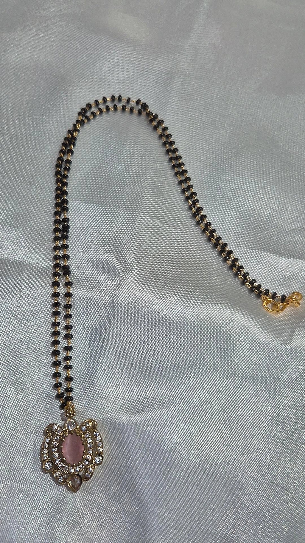 Gold Black Onyx Teardrop CZ Pendant Black Bead Mangalsutra