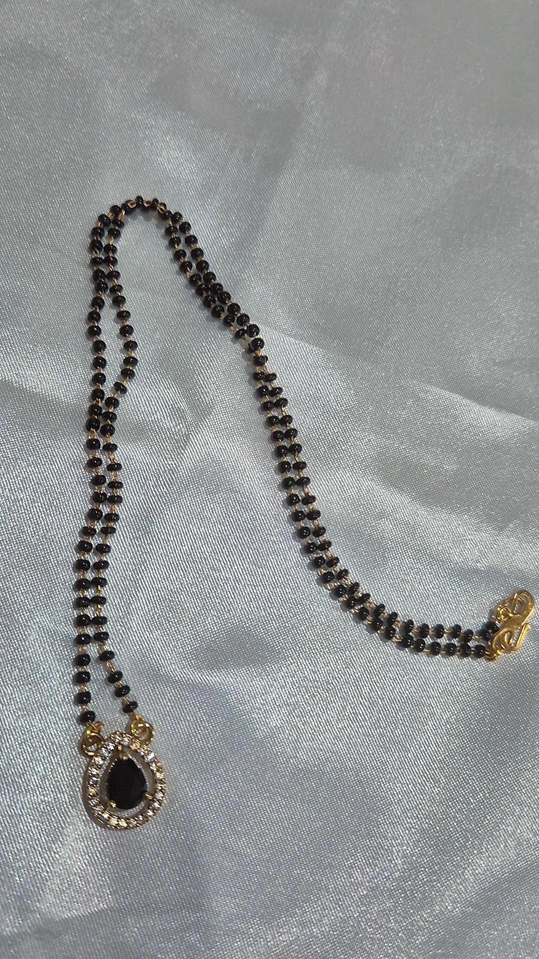 Gold Emerald Green CZ Pendant Black Bead Mangalsutra