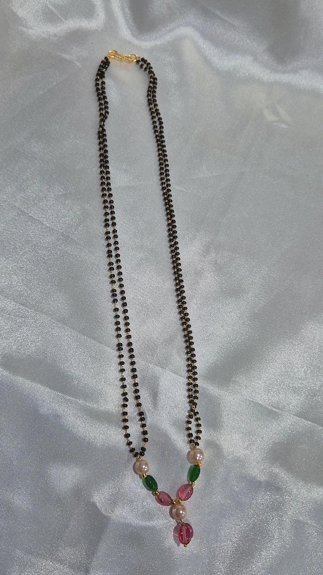 Gold CZ Ball Single Black Bead Mangalsutra