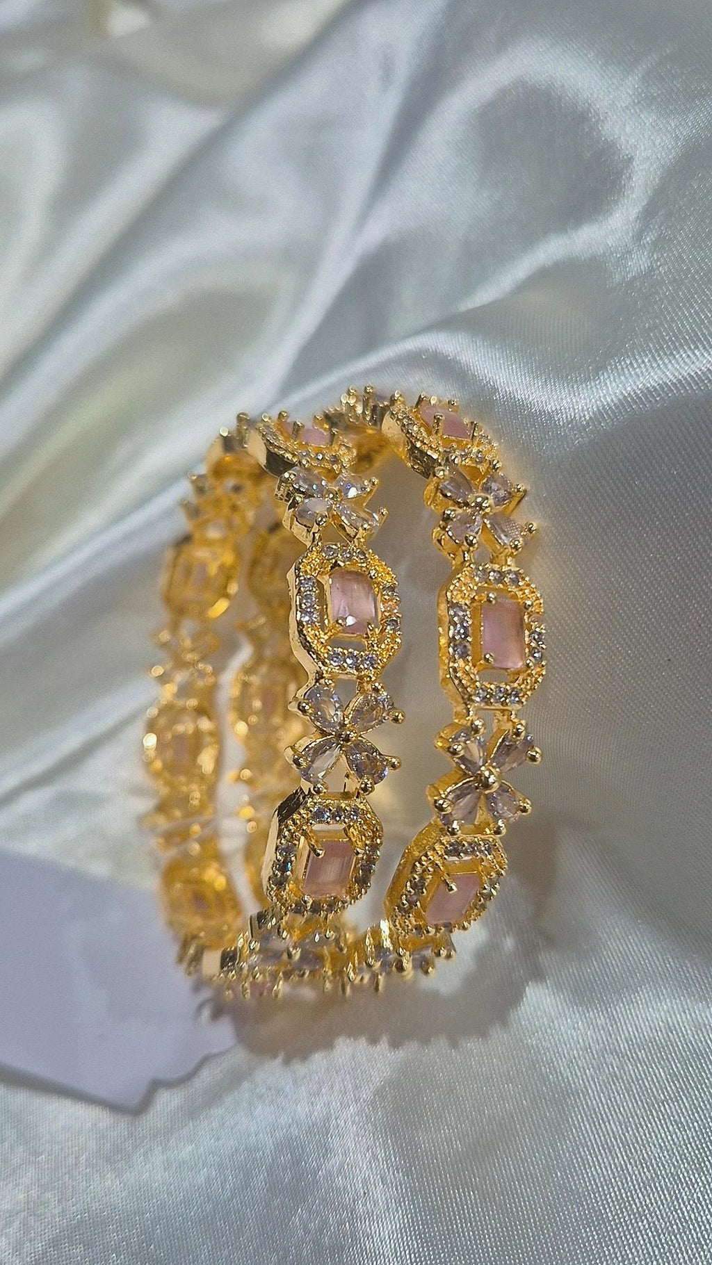 CZ Stone Bangle Set - Baby Pink