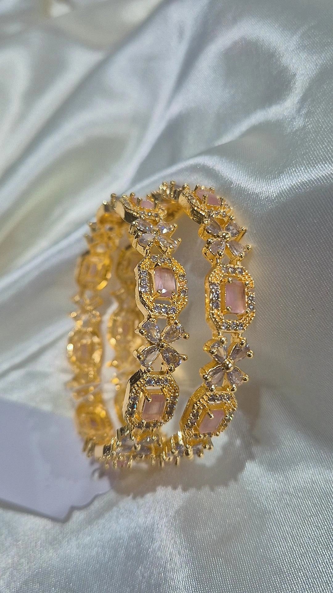CZ Stone Bangle Set - Baby Pink