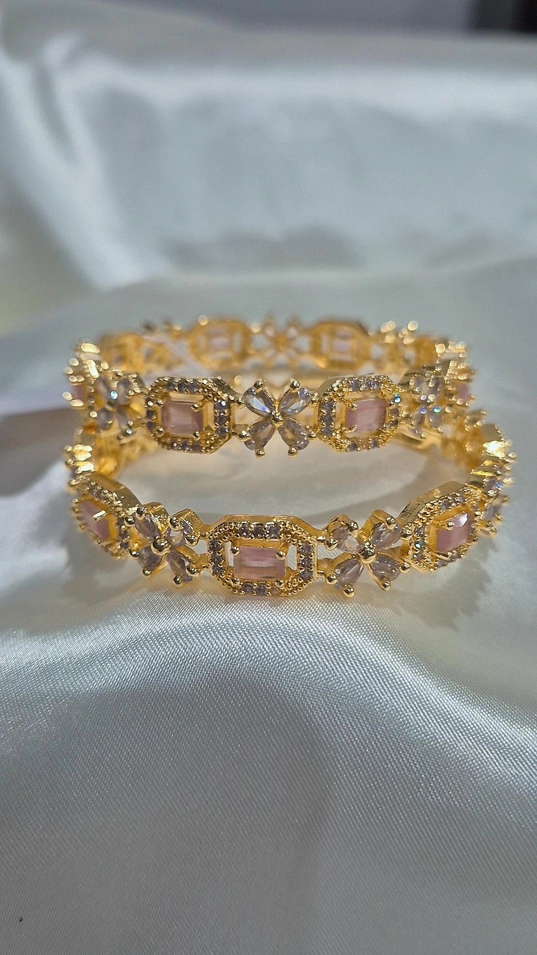 CZ Stone Bangle Set - Baby Pink