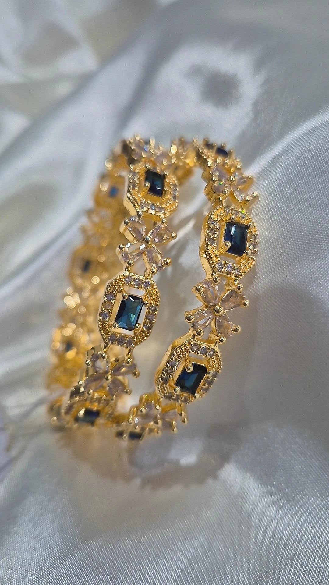CZ Stone Bangle Set - Navy Blue