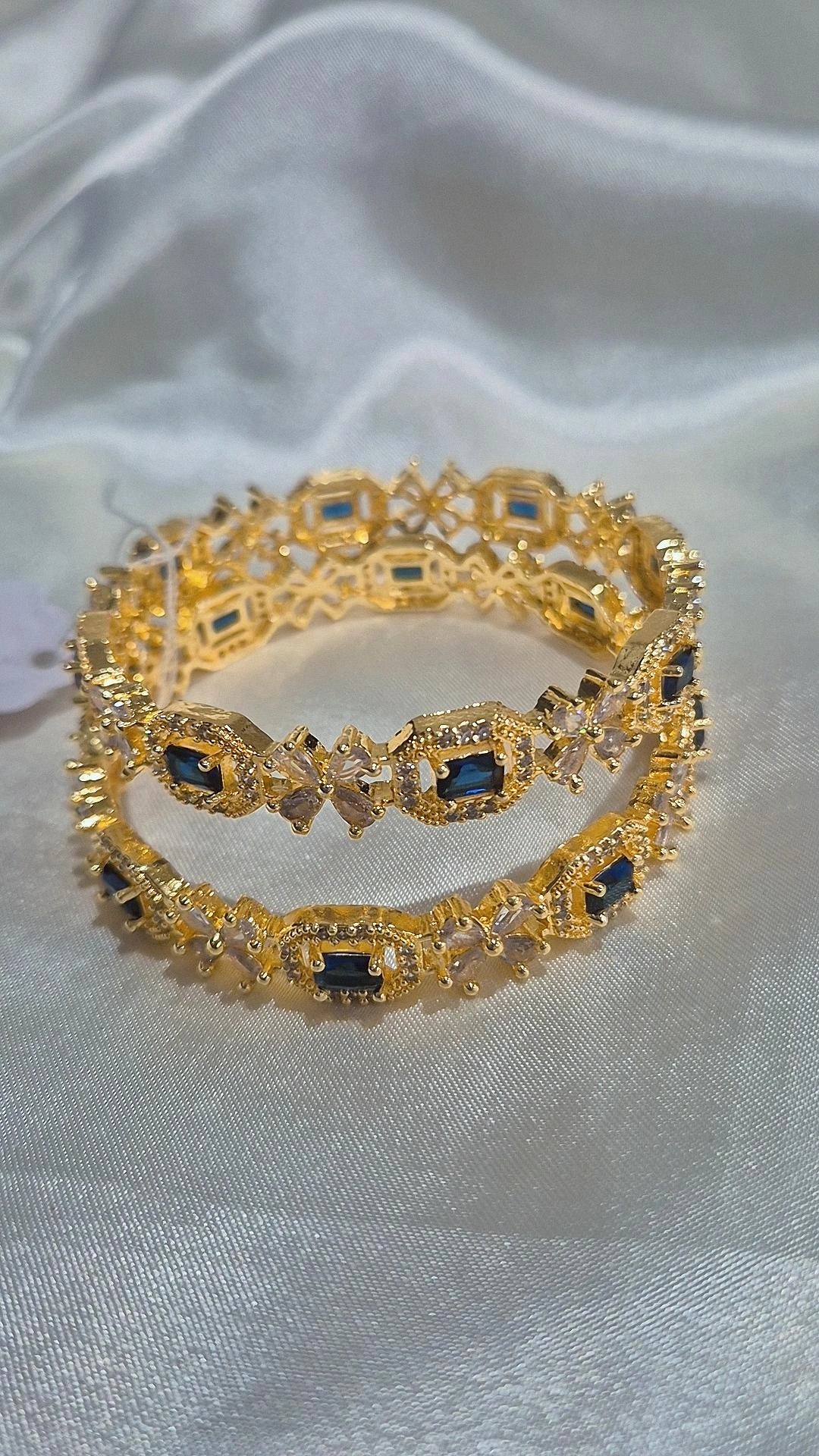 CZ Stone Bangle Set - Navy Blue
