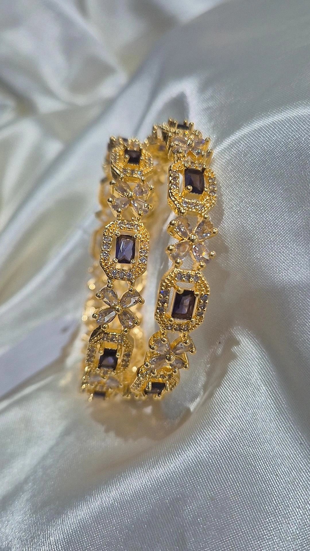CZ Stone Bangle Set - Purple