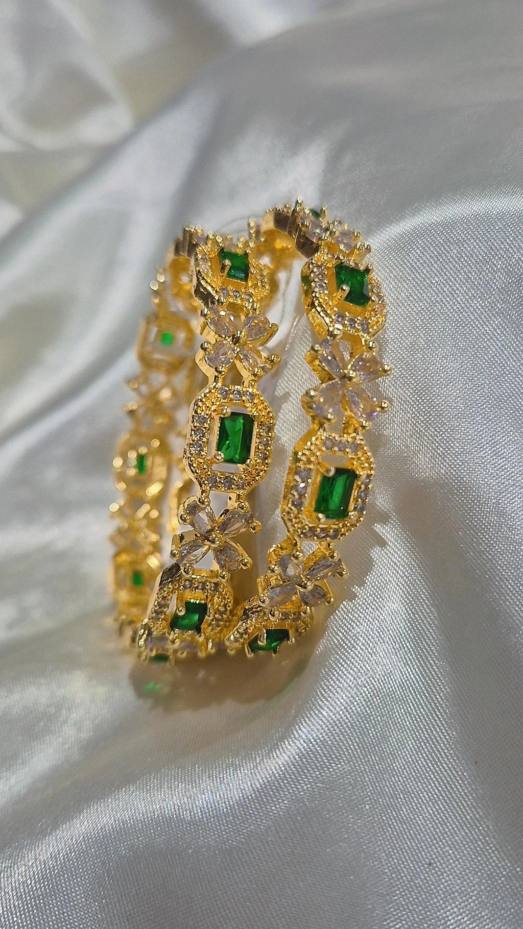 CZ Stone Bangle Set - Green