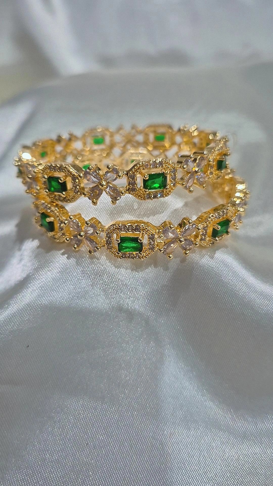 CZ Stone Bangle Set - Green