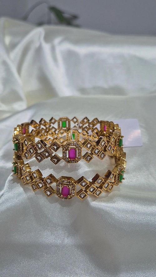 CZ Stone Bangle Set - Pink & Green