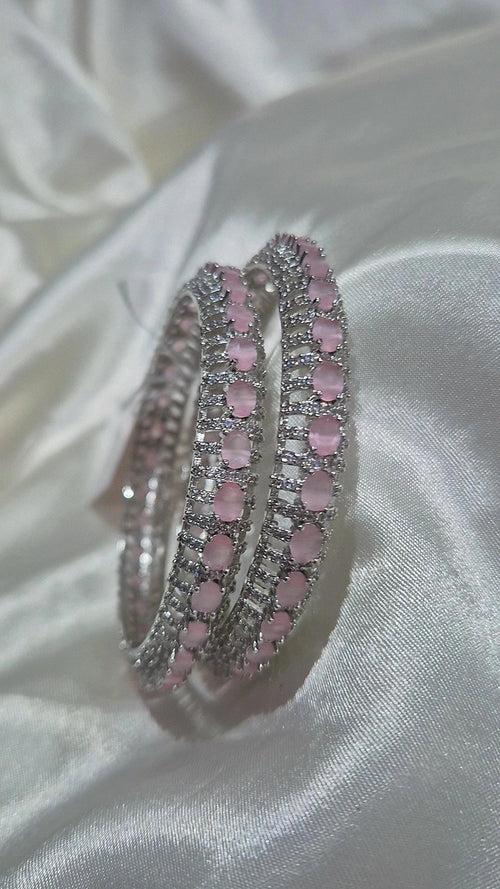 CZ Stone Bangle Set - Baby Pink