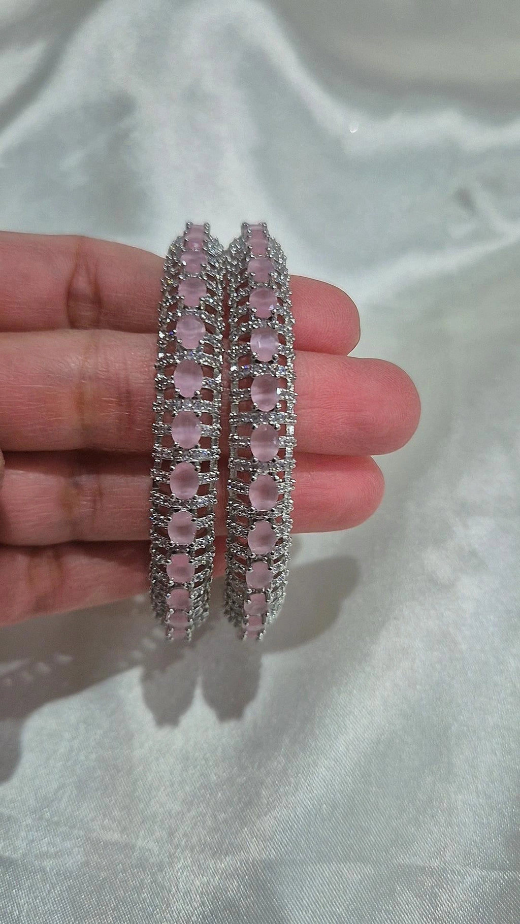 CZ Stone Bangle Set - Baby Pink